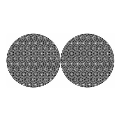 White And Black Lotus Pattern Print Car Coasters