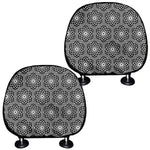 White And Black Lotus Pattern Print Car Headrest Covers