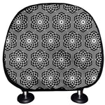 White And Black Lotus Pattern Print Car Headrest Covers