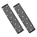 White And Black Lotus Pattern Print Car Seat Belt Covers
