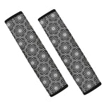 White And Black Lotus Pattern Print Car Seat Belt Covers