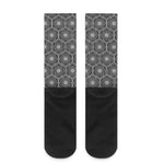 White And Black Lotus Pattern Print Crew Socks