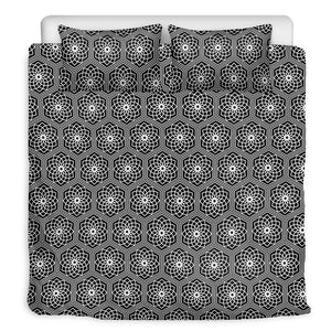 White And Black Lotus Pattern Print Duvet Cover Bedding Set