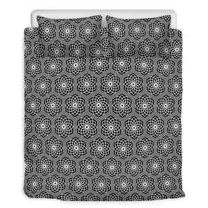 White And Black Lotus Pattern Print Duvet Cover Bedding Set