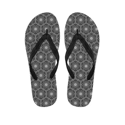 White And Black Lotus Pattern Print Flip Flops