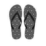 White And Black Lotus Pattern Print Flip Flops