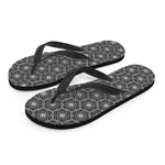 White And Black Lotus Pattern Print Flip Flops