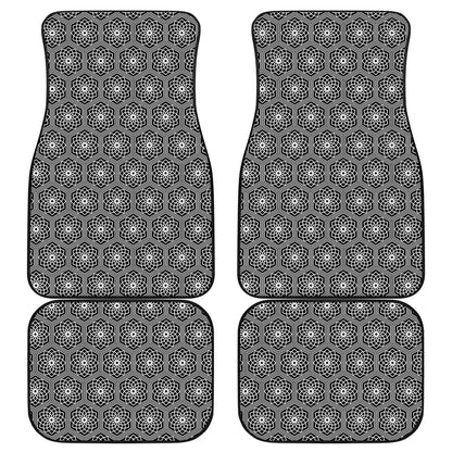 White And Black Lotus Pattern Print Front and Back Car Floor Mats