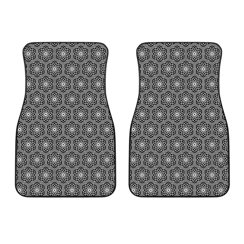 White And Black Lotus Pattern Print Front Car Floor Mats