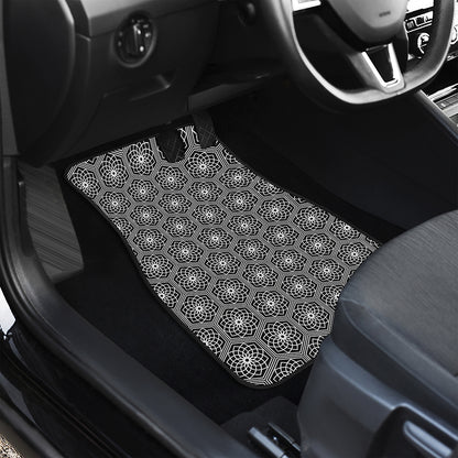 White And Black Lotus Pattern Print Front Car Floor Mats