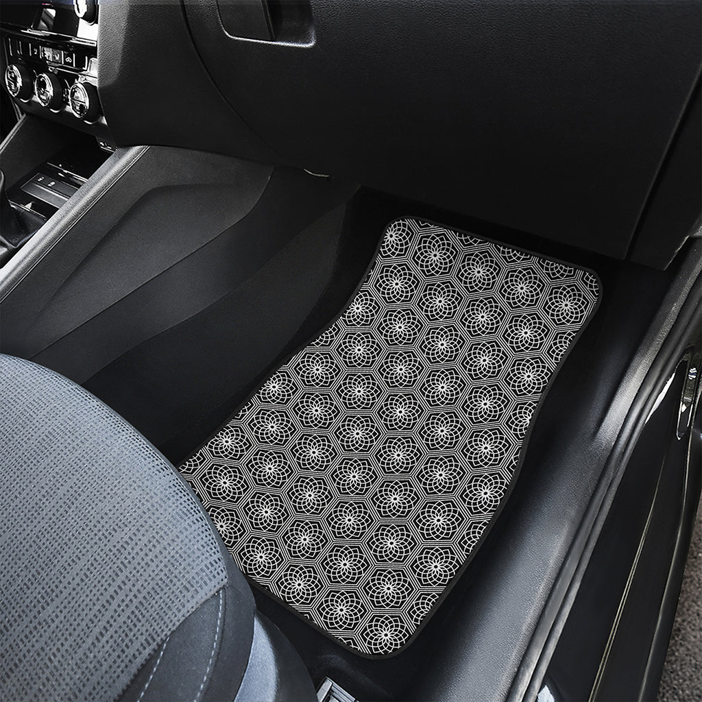 White And Black Lotus Pattern Print Front Car Floor Mats