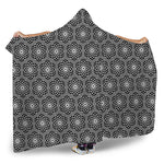 White And Black Lotus Pattern Print Hooded Blanket