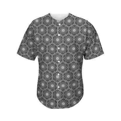 White And Black Lotus Pattern Print Men's Baseball Jersey