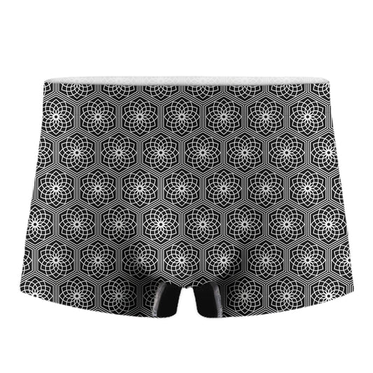 White And Black Lotus Pattern Print Men's Boxer Briefs