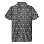 White And Black Lotus Pattern Print Men's Short Sleeve Shirt
