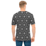 White And Black Lotus Pattern Print Men's T-Shirt