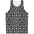 White And Black Lotus Pattern Print Men's Tank Top