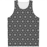 White And Black Lotus Pattern Print Men's Tank Top