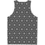 White And Black Lotus Pattern Print Men's Tank Top