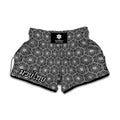 White And Black Lotus Pattern Print Muay Thai Boxing Shorts