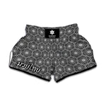 White And Black Lotus Pattern Print Muay Thai Boxing Shorts