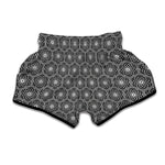 White And Black Lotus Pattern Print Muay Thai Boxing Shorts
