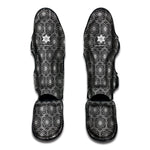 White And Black Lotus Pattern Print Muay Thai Shin Guard