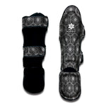 White And Black Lotus Pattern Print Muay Thai Shin Guard