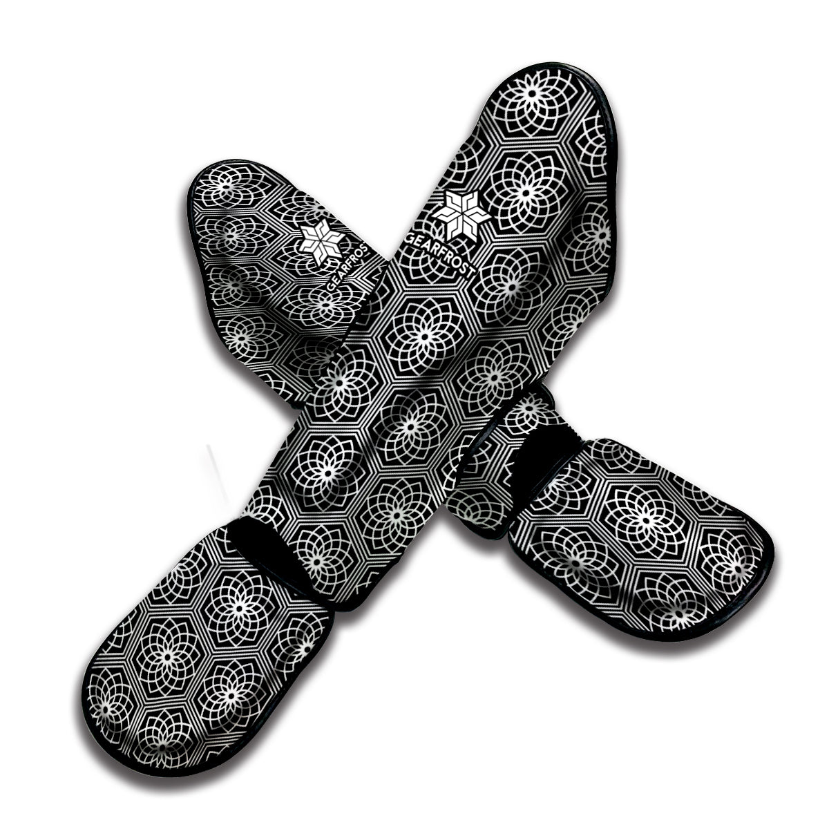 White And Black Lotus Pattern Print Muay Thai Shin Guard