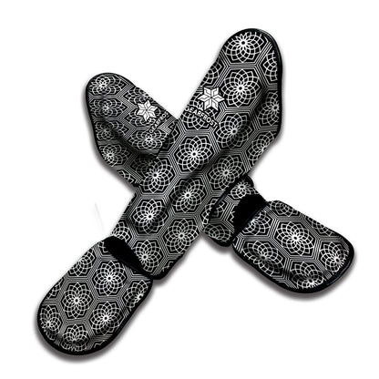 White And Black Lotus Pattern Print Muay Thai Shin Guard