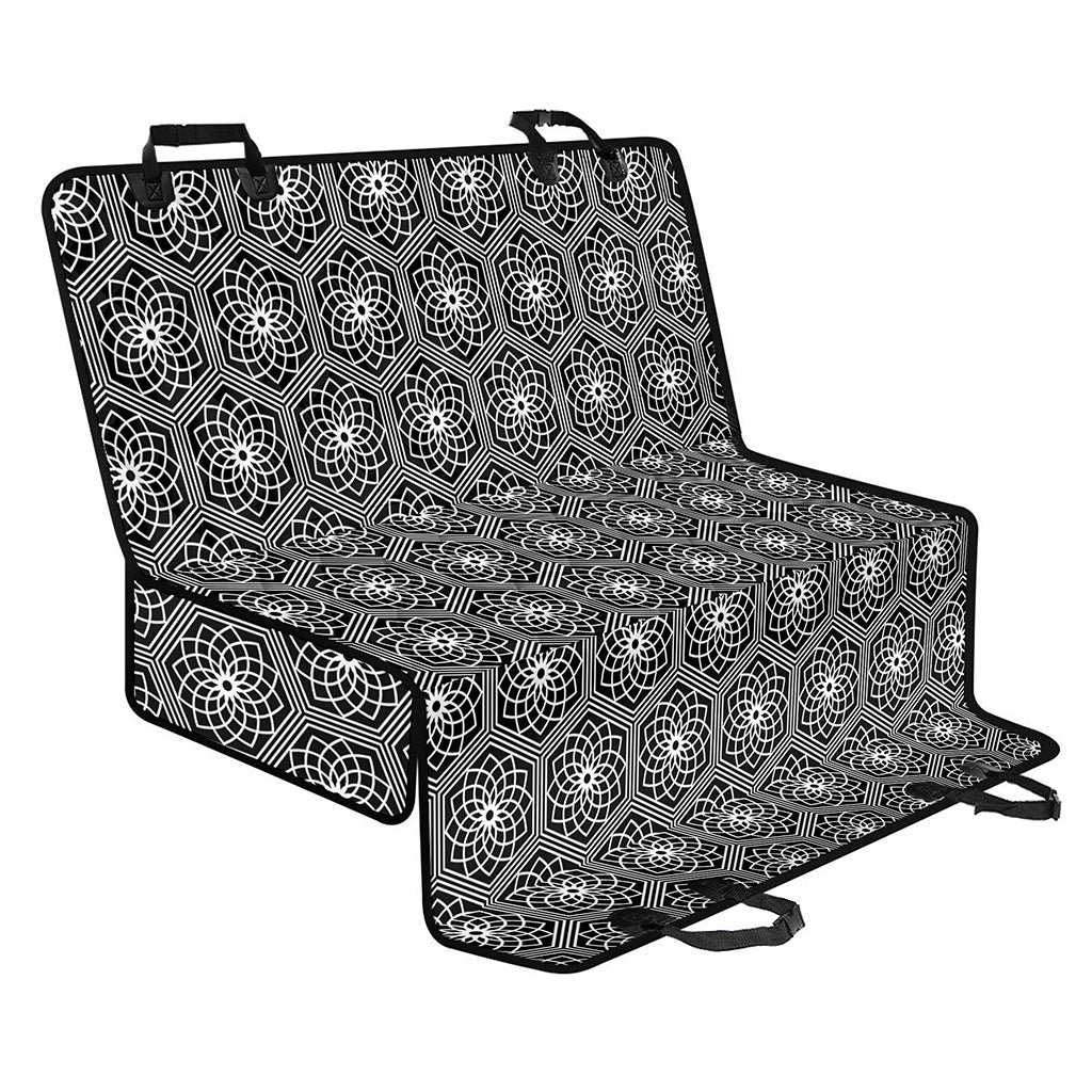 White And Black Lotus Pattern Print Pet Car Back Seat Cover