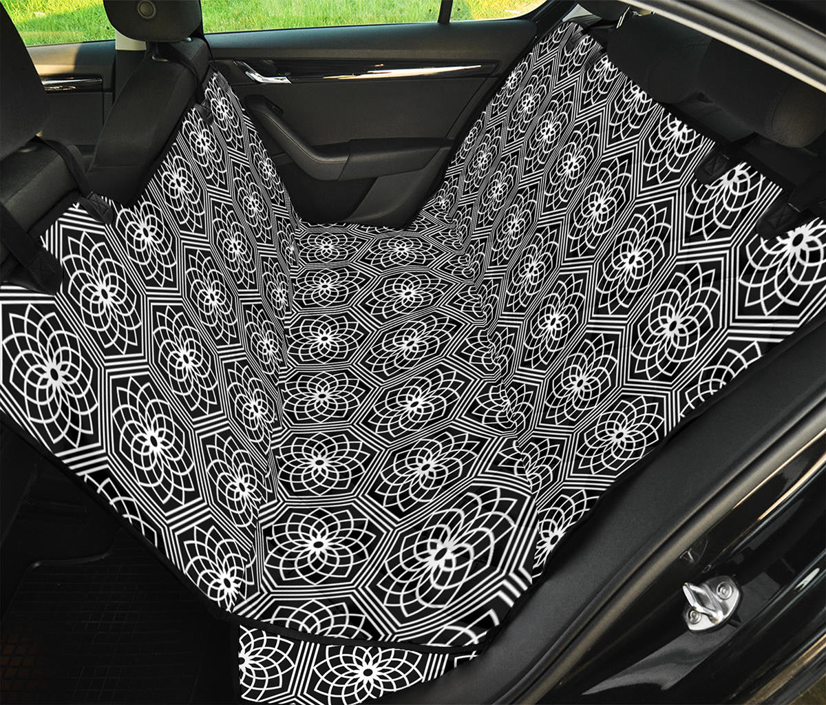 White And Black Lotus Pattern Print Pet Car Back Seat Cover