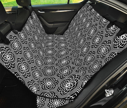 White And Black Lotus Pattern Print Pet Car Back Seat Cover