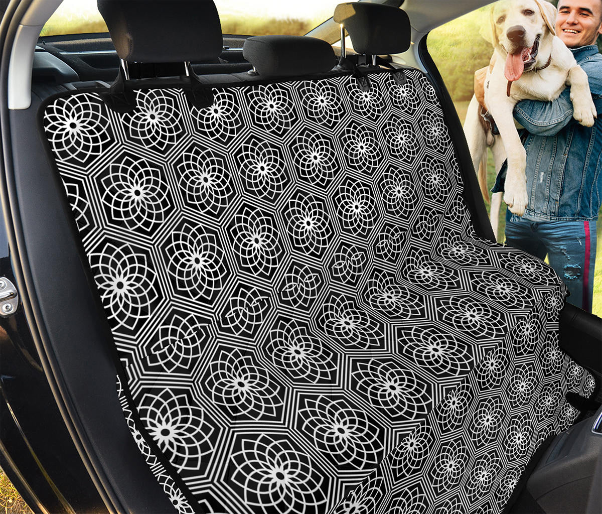 White And Black Lotus Pattern Print Pet Car Back Seat Cover