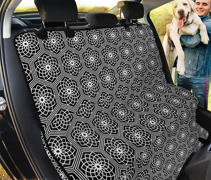 White And Black Lotus Pattern Print Pet Car Back Seat Cover