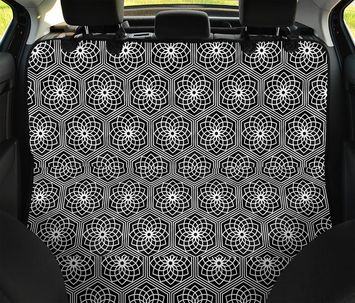 White And Black Lotus Pattern Print Pet Car Back Seat Cover