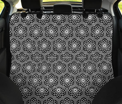 White And Black Lotus Pattern Print Pet Car Back Seat Cover