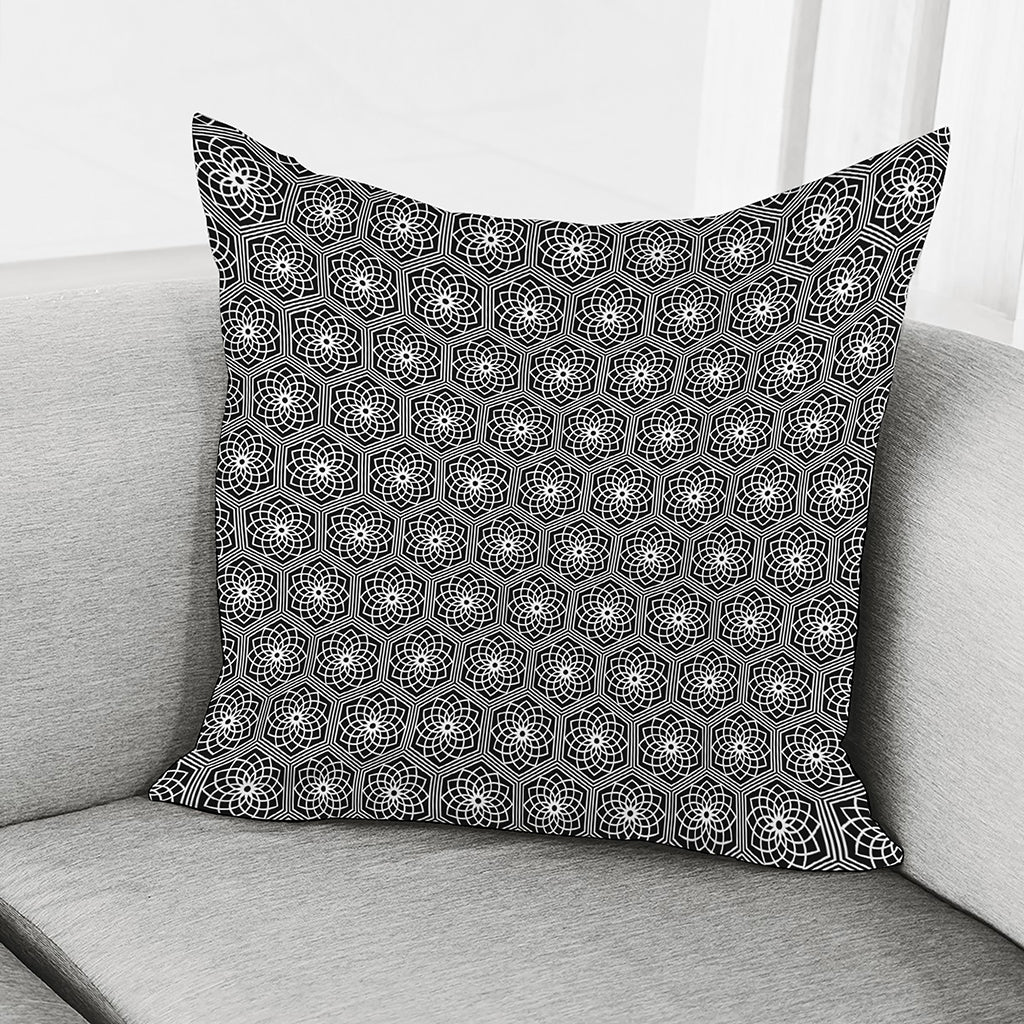 White And Black Lotus Pattern Print Pillow Cover