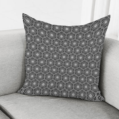White And Black Lotus Pattern Print Pillow Cover