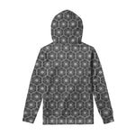 White And Black Lotus Pattern Print Pullover Hoodie