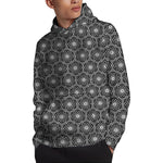 White And Black Lotus Pattern Print Pullover Hoodie