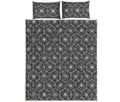 White And Black Lotus Pattern Print Quilt Bed Set