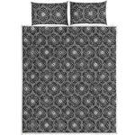 White And Black Lotus Pattern Print Quilt Bed Set