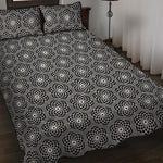 White And Black Lotus Pattern Print Quilt Bed Set