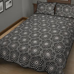 White And Black Lotus Pattern Print Quilt Bed Set