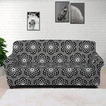 White And Black Lotus Pattern Print Sofa Cover