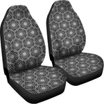White And Black Lotus Pattern Print Universal Fit Car Seat Covers