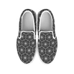 White And Black Lotus Pattern Print White Slip On Shoes
