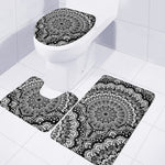 White And Black Mandala Print 3 Piece Bath Mat Set