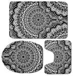 White And Black Mandala Print 3 Piece Bath Mat Set